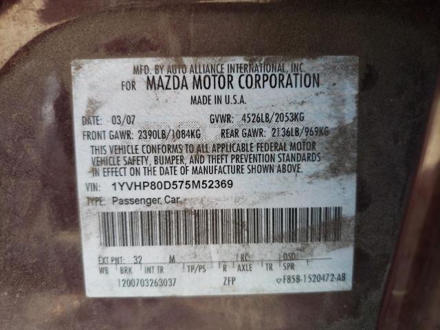 Photo 10 from auction – 2007 MAZDA 6 S with VIN 1YVHP80D575M52369
