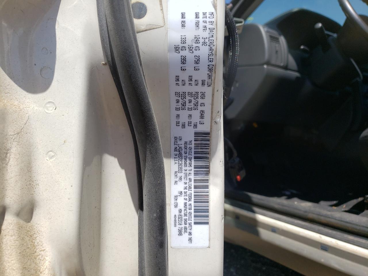 Photo 10 from auction – 2002 JEEP GRAND CHER with VIN 1J4GW48S72C263933