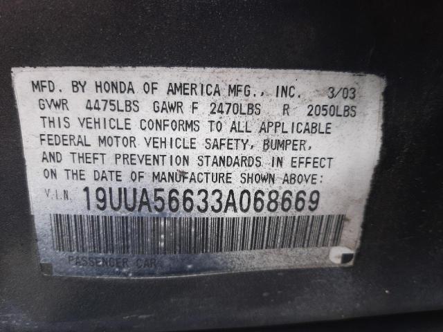 Photo 10 from auction – 2003 ACURA 3.2TL with VIN 19UUA56633A068669