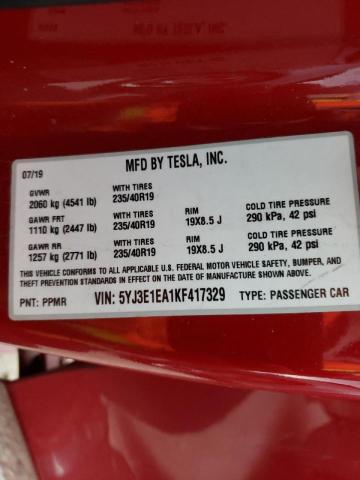 Photo 10 from auction – 2019 TESLA MODEL 3 with VIN 5YJ3E1EA1KF417329