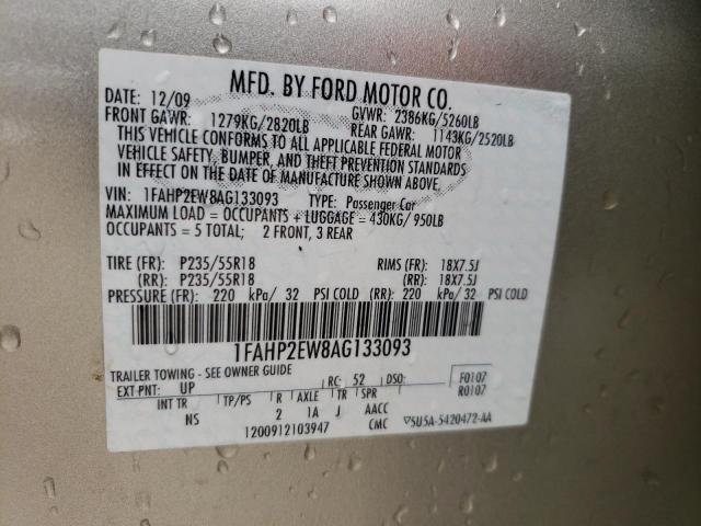 Photo 10 from auction – 2010 FORD TAURUS SEL with VIN 1FAHP2EW8AG133093