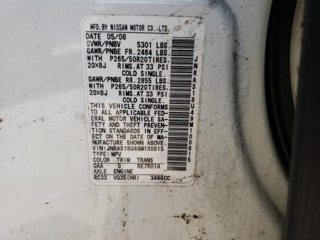 Photo 10 from auction – 2009 INFINITI FX35 with VIN JNRAS18U49M100815