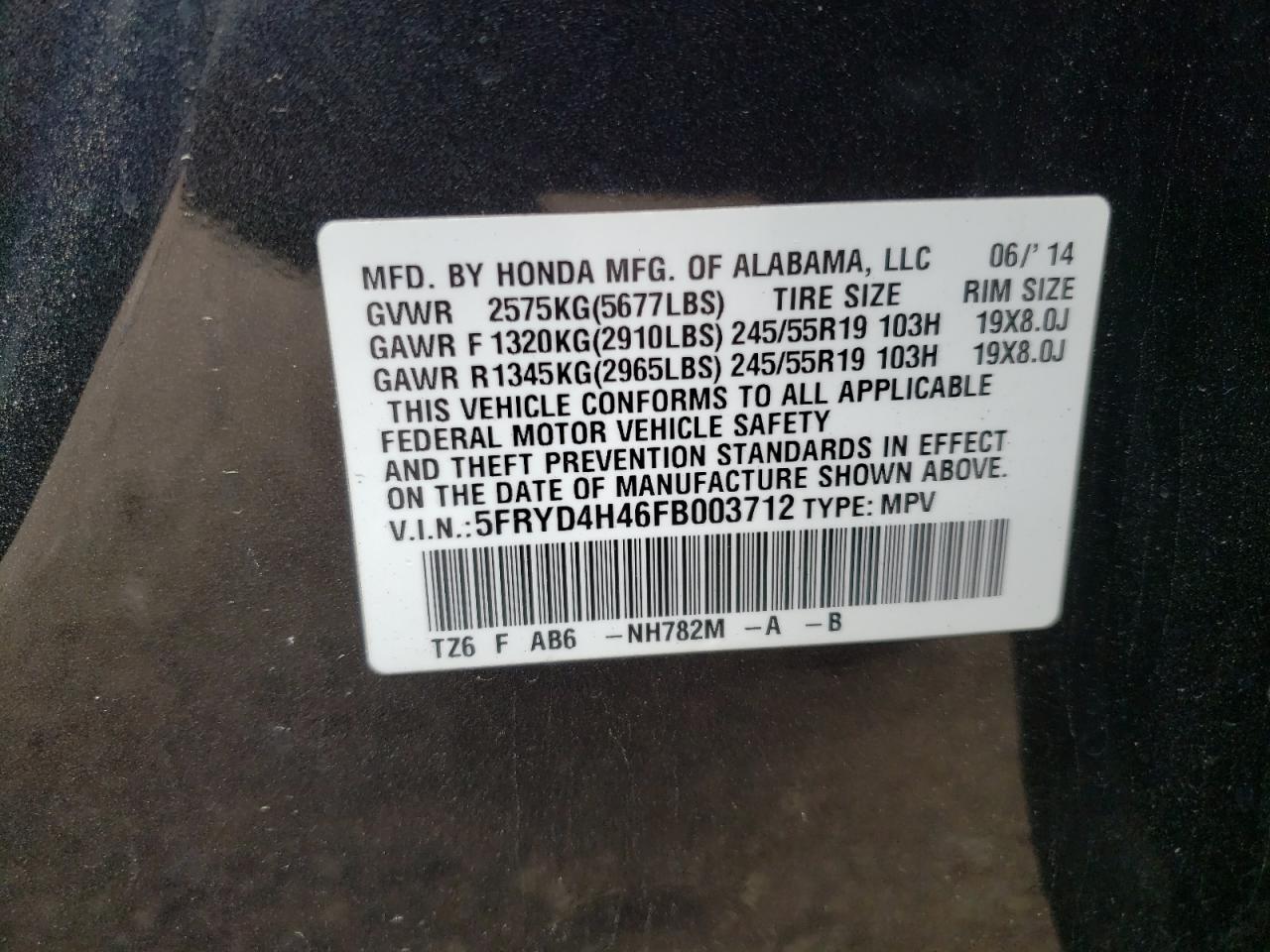Фото 10 с аукциона – 2015 ACURA MDX TECHNO с VIN 5FRYD4H46FB003712