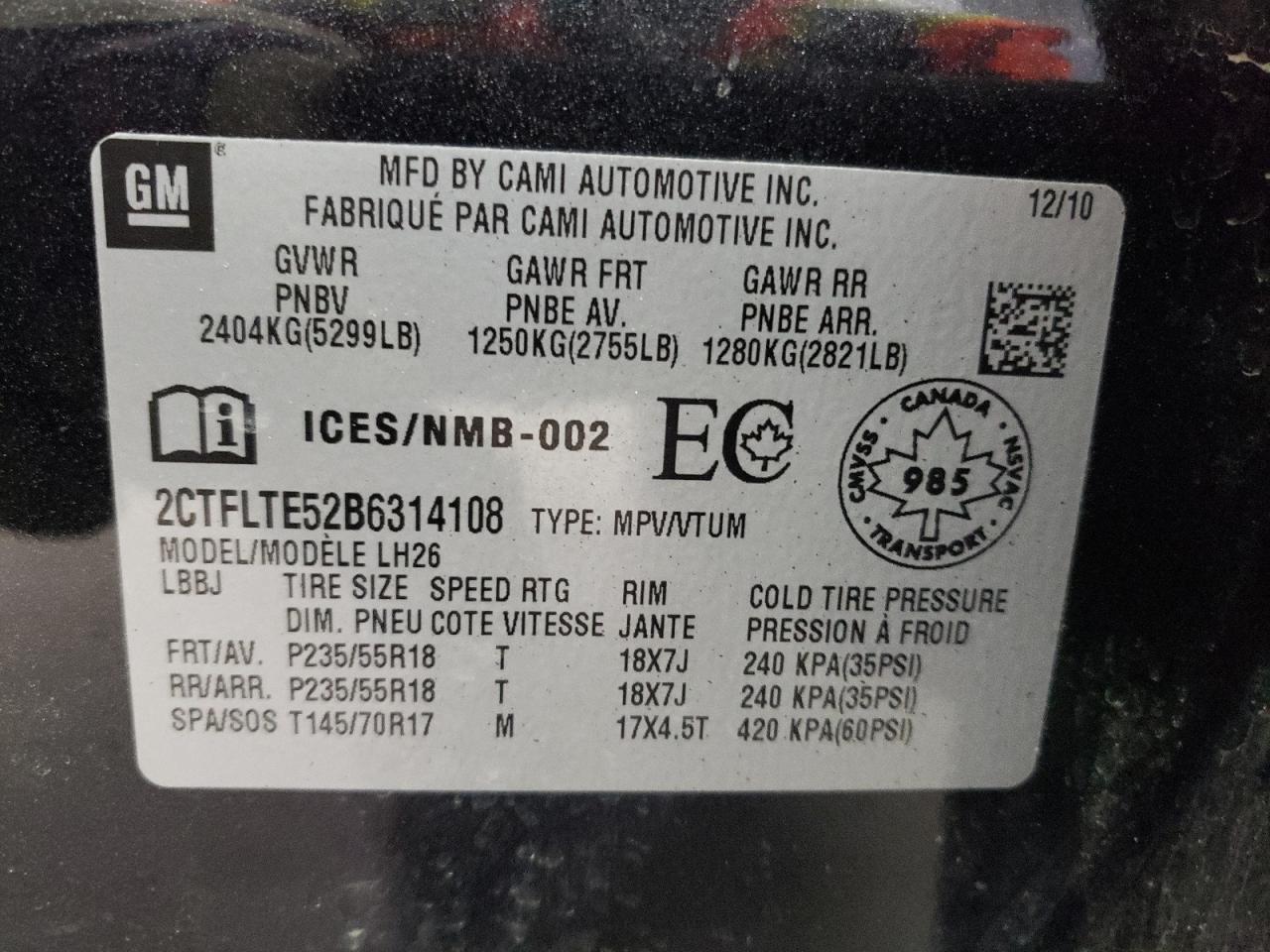 Photo 10 from auction – 2011 GMC TERRAIN SL with VIN 2CTFLTE52B6314108