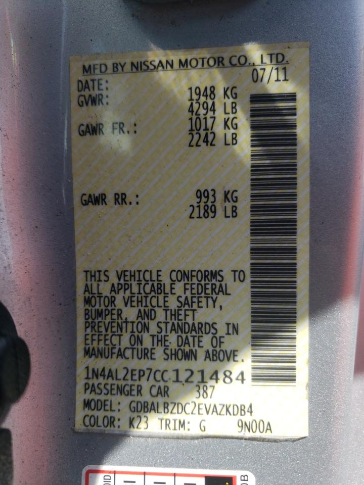Photo 10 from auction – 2012 NISSAN ALTIMA S with VIN 1N4AL2EP7CC121484
