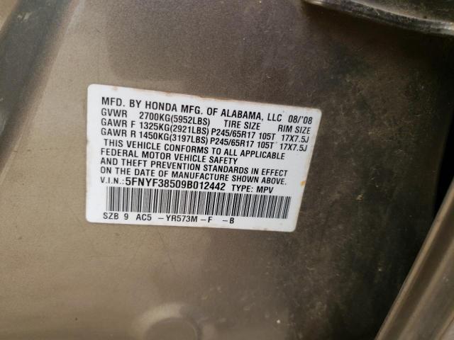 Photo 10 from auction – 2009 HONDA PILOT EXL with VIN 5FNYF38509B012442
