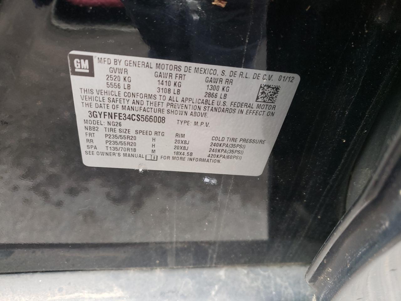 Photo 10 from auction – 2012 CADILLAC SRX PREMIU with VIN 3GYFNFE34CS566008
