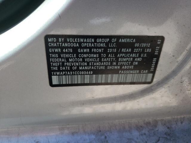 Photo 10 from auction – 2012 VOLKSWAGEN PASSAT S with VIN 1VWAP7A31CC093449