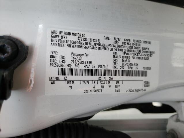 Photo 10 from auction – 2018 FORD FOCUS SE with VIN 1FADP3K27JL225387