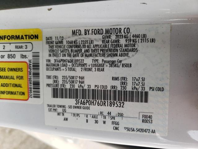 Photo 10 from auction – 2013 FORD FUSION SE with VIN 3FA6P0H76DR189532