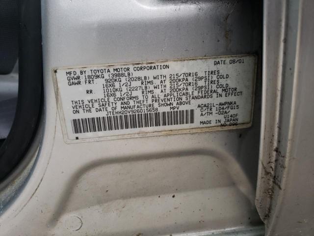 TOYOTA RAV4 2002 with VIN JTEHH20V926015658 - Photo from auction