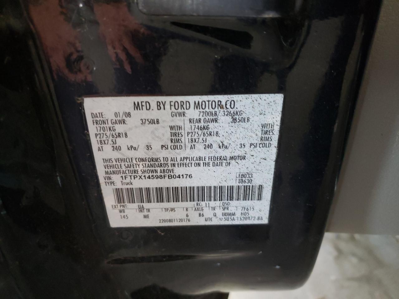 Zdjęcie 10 z aukcji – 2008 FORD F150 z VIN 1FTPX14598FB04176