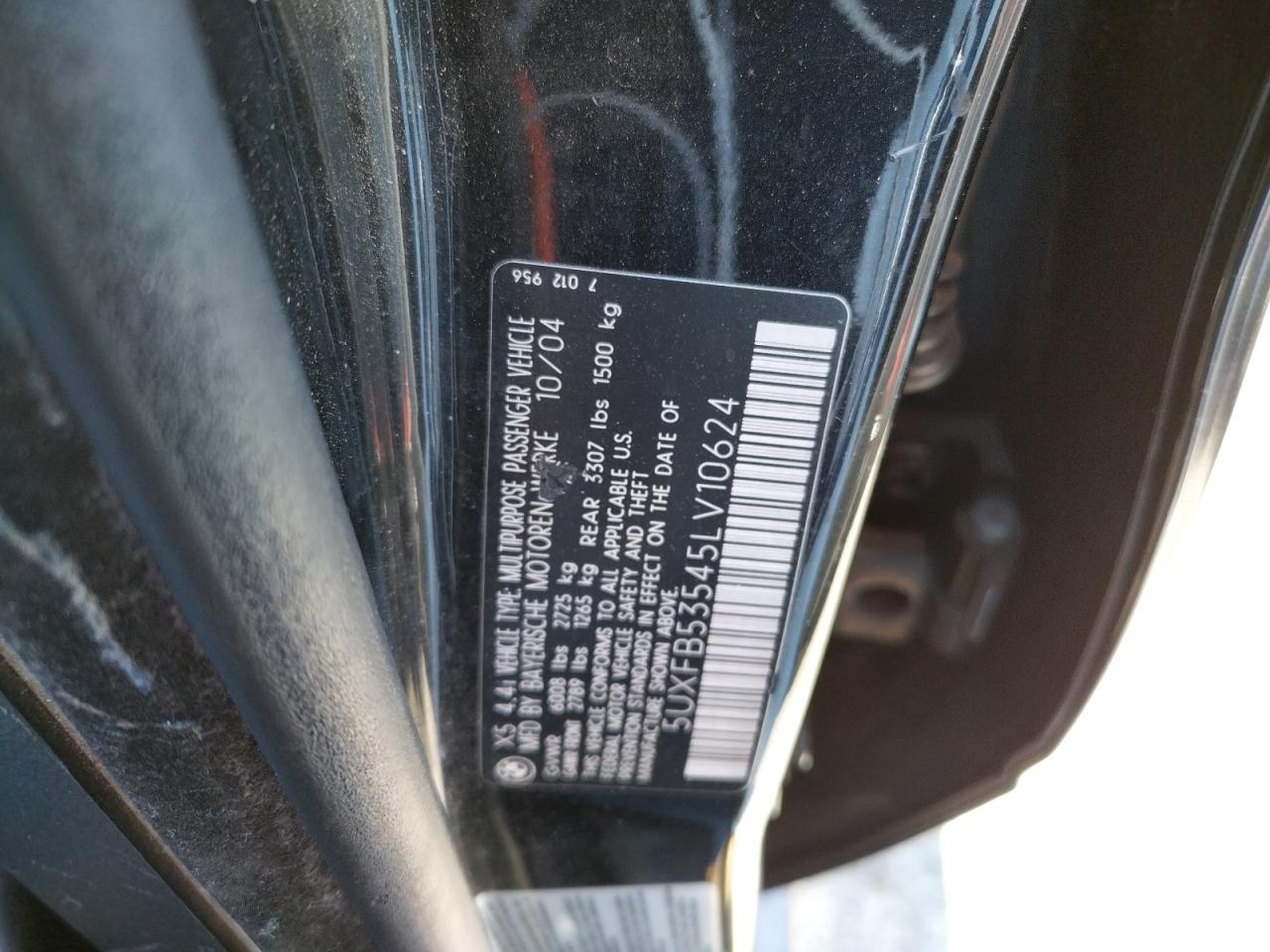 Photo 10 from auction – 2005 BMW X5 with VIN 5UXFB53545LV10624