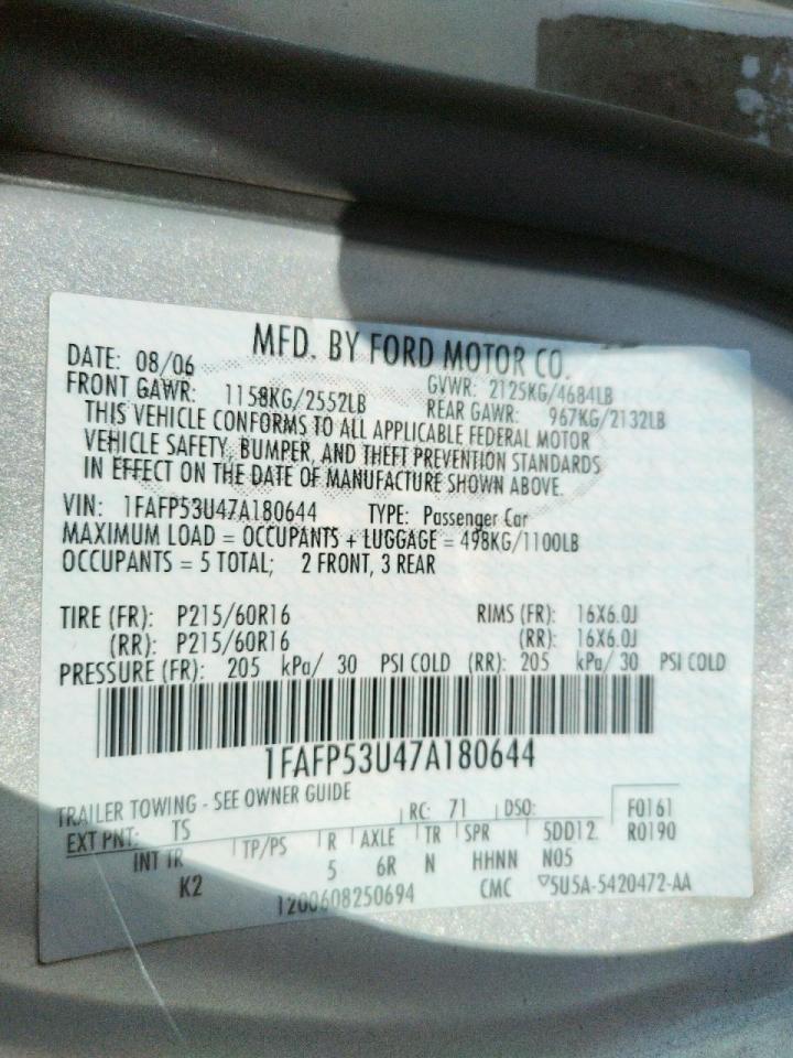 Photo 20 from auction – 2007 FORD TAURUS SE with VIN 1FAFP53U47A180644