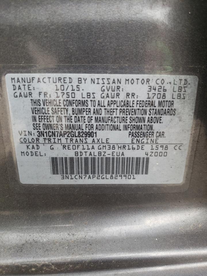 Photo 10 from auction – 2016 NISSAN VERSA S with VIN 3N1CN7AP2GL829901