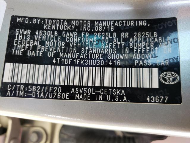 Photo 10 from auction – 2017 TOYOTA CAMRY LE with VIN 4T1BF1FK3HU301416