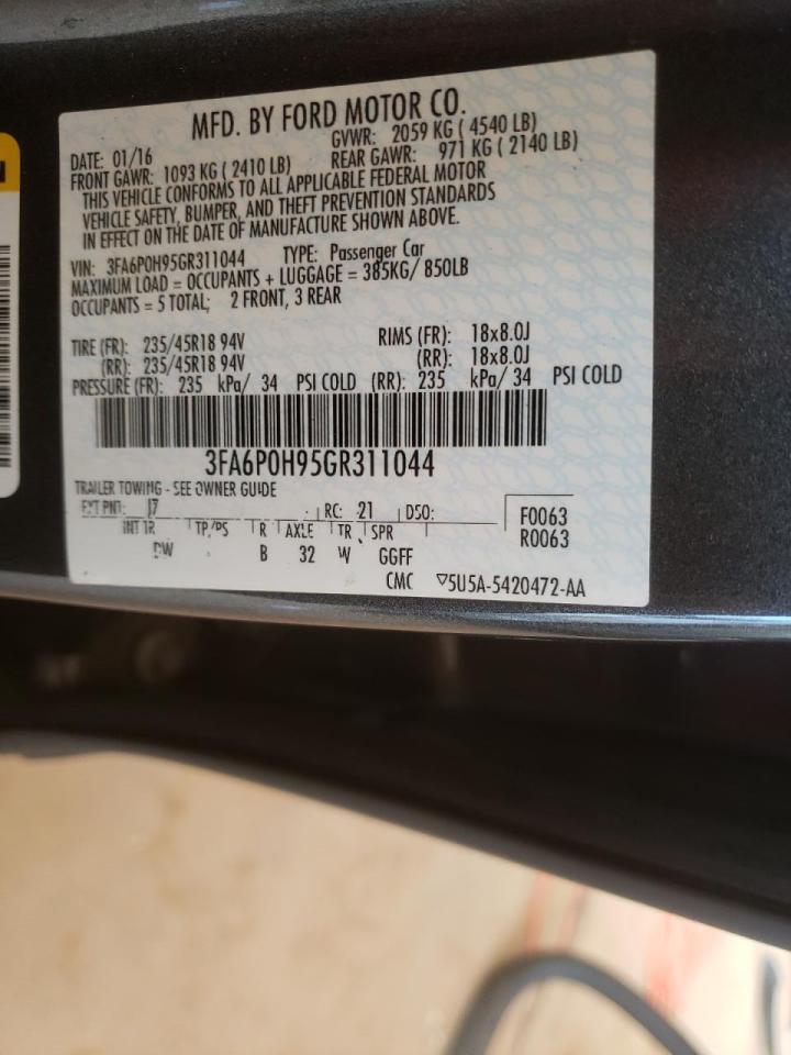Photo 10 from auction – 2016 FORD FUSION SE with VIN 3FA6P0H95GR311044