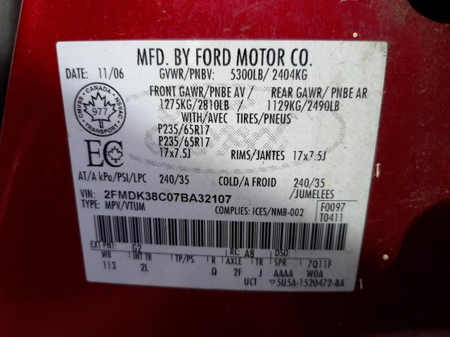 Photo 10 from auction – 2007 FORD EDGE SEL with VIN 2FMDK38C07BA32107