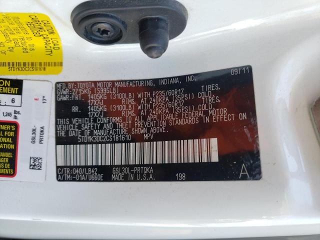 Photo 10 from auction – 2012 TOYOTA SIENNA XLE with VIN 5TDYK3DC2CS181610
