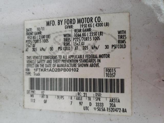 Photo 10 from auction – 2011 FORD RANGER with VIN 1FTKR1AD2BPB00102