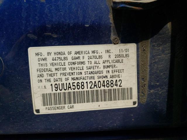 Photo 10 from auction – 2002 ACURA 3.2TL TYPE with VIN 19UUA56812A048842