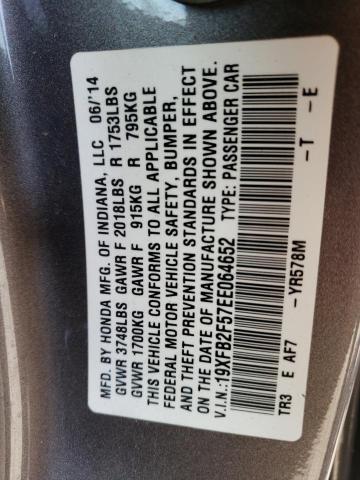 Photo 10 from auction – 2014 HONDA CIVIC LX with VIN 19XFB2F57EE064652