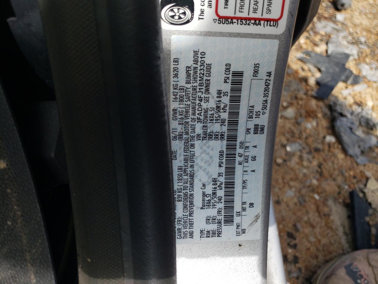 Photo 10 from auction – 2011 FORD FIESTA SES with VIN 3FADP4FJ1BM233010