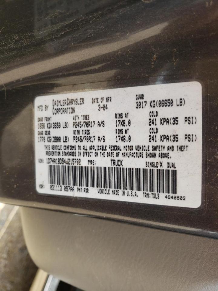 Photo 10 from auction – 2004 DODGE RAM 1500 S with VIN 1D7HA18D54J215702