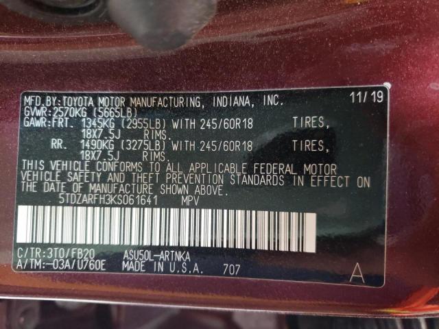 Photo 10 from auction – 2019 TOYOTA HIGHLANDER with VIN 5TDZARFH3KS061641
