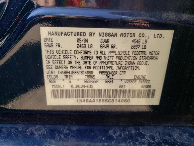 Photo 10 from auction – 2005 NISSAN MAXIMA SE with VIN 1N4BA41E65C814060
