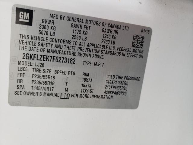 GMC TERRAIN DE 2015 with VIN 2GKFLZEK7F6273182 - Photo from auction
