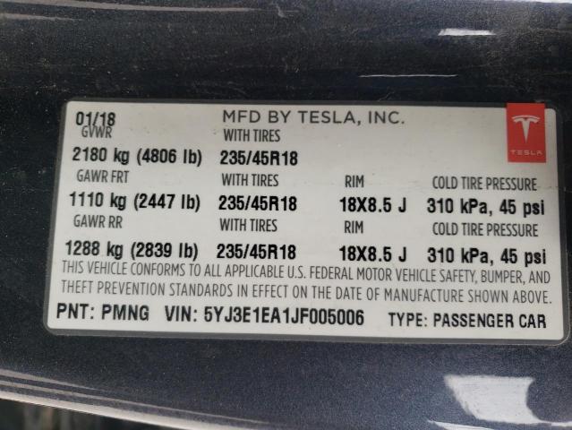 Photo 10 from auction – 2018 TESLA MODEL 3 with VIN 5YJ3E1EA1JF005006
