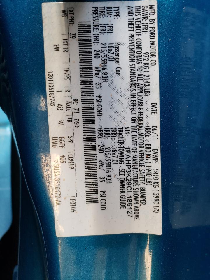 Photo 10 from auction – 2012 FORD FOCUS SE with VIN 1FAHP3K29CL186127