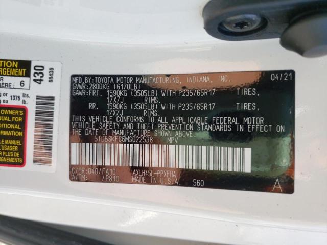 Photo 10 from auction – 2021 TOYOTA SIENNA LE with VIN 5TDBSKFC6MS022538