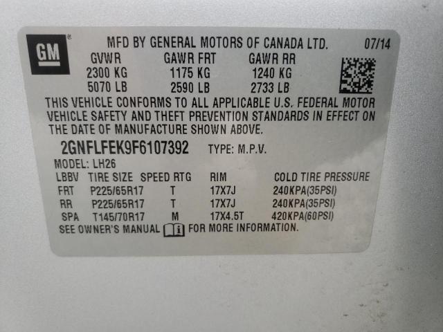 Photo 10 from auction – 2015 CHEVROLET EQUINOX LT with VIN 2GNFLFEK9F6107392