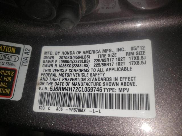 Photo 10 from auction – 2012 HONDA CR-V EXL with VIN 5J6RM4H72CL059746