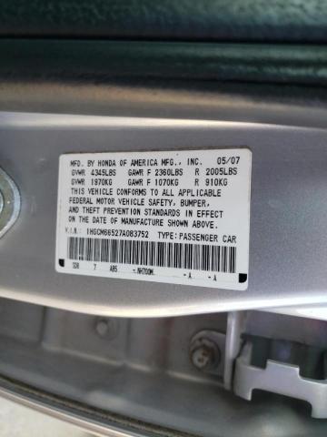 Photo 10 from auction – 2007 HONDA ACCORD EX with VIN 1HGCM66527A083752