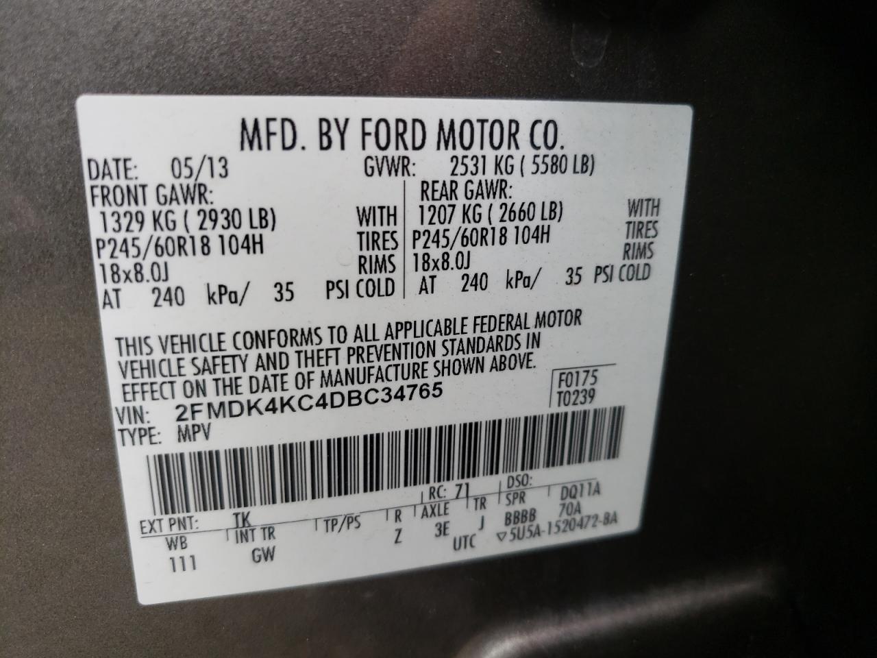 Photo 10 from auction – 2013 FORD EDGE LIMIT with VIN 2FMDK4KC4DBC34765