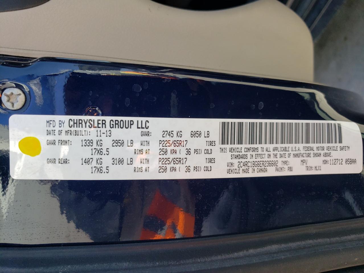 Photo 10 from auction – 2014 CHRYSLER TOWN & COU with VIN 2C4RC1BG6ER236602