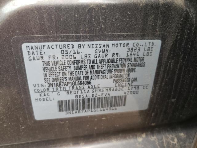 Photo 10 from auction – 2016 NISSAN SENTRA S with VIN 3N1AB7AP1GL664066