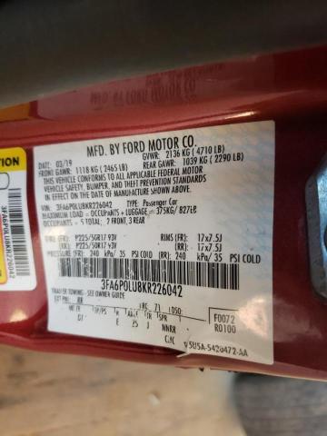 Photo 10 from auction – 2019 FORD FUSION SE with VIN 3FA6P0LU8KR226042