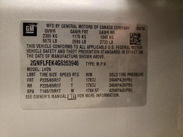 Photo 10 from auction – 2016 CHEVROLET EQUINOX LT with VIN 2GNFLFEK4G6353946
