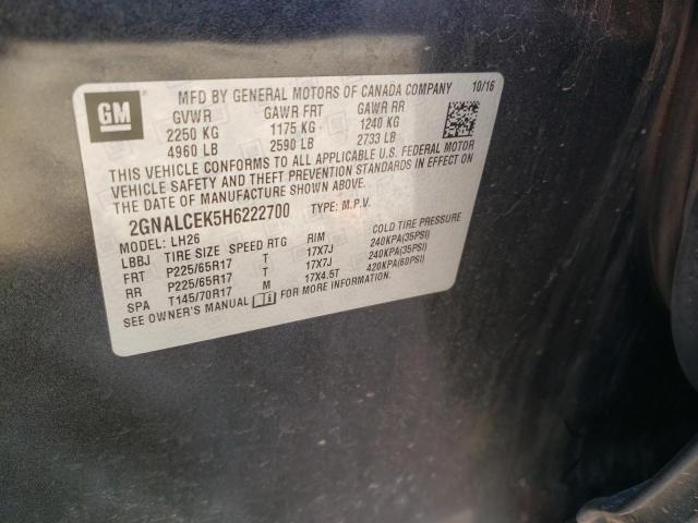 Photo 10 from auction – 2017 CHEVROLET EQUINOX LT with VIN 2GNALCEK5H6222700