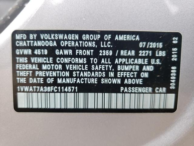 Photo 10 from auction – 2015 VOLKSWAGEN PASSAT S with VIN 1VWAT7A36FC114571