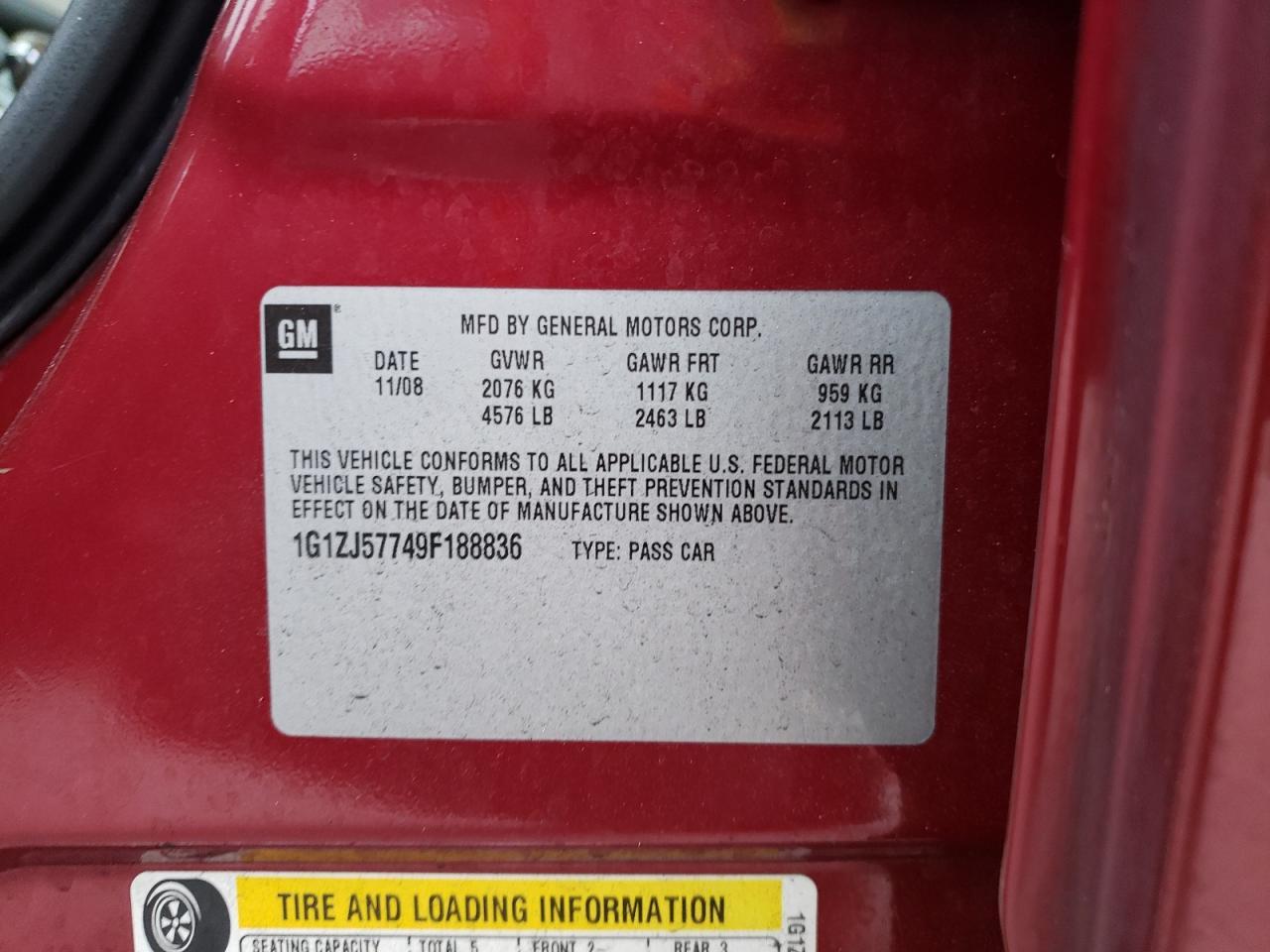 Photo 10 from auction – 2009 CHEVROLET MALIBU 2LT with VIN 1G1ZJ57749F188836