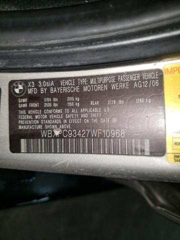 Photo 10 from auction – 2007 BMW X3 3.0SI with VIN WBXPC93427WF10968