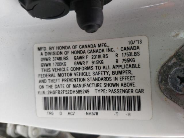Photo 10 from auction – 2013 HONDA CIVIC LX with VIN 2HGFB2F52DH589249