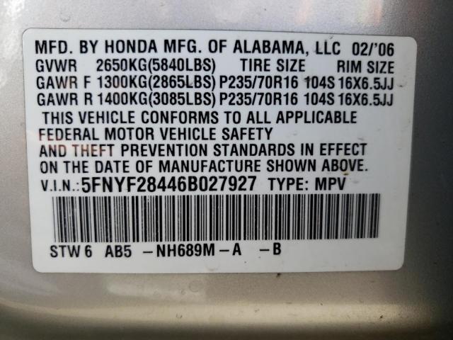 Photo 10 from auction – 2006 HONDA PILOT EX with VIN 5FNYF28446B027927