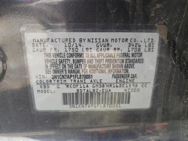Photo 10 from auction – 2015 NISSAN VERSA S with VIN 3N1CN7AP1FL870051
