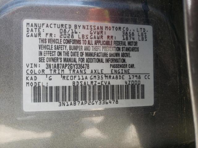 Photo 10 from auction – 2016 NISSAN SENTRA S with VIN 3N1AB7AP2GY336478